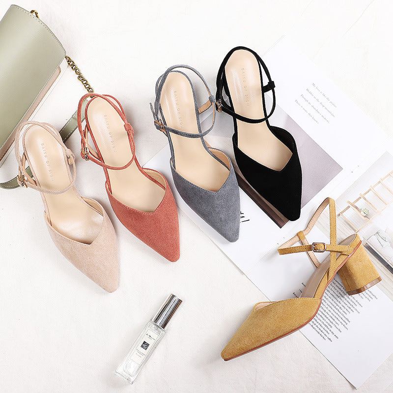 High heel sandals women's thick heel buckle front bag back strap - WAlMYe #
