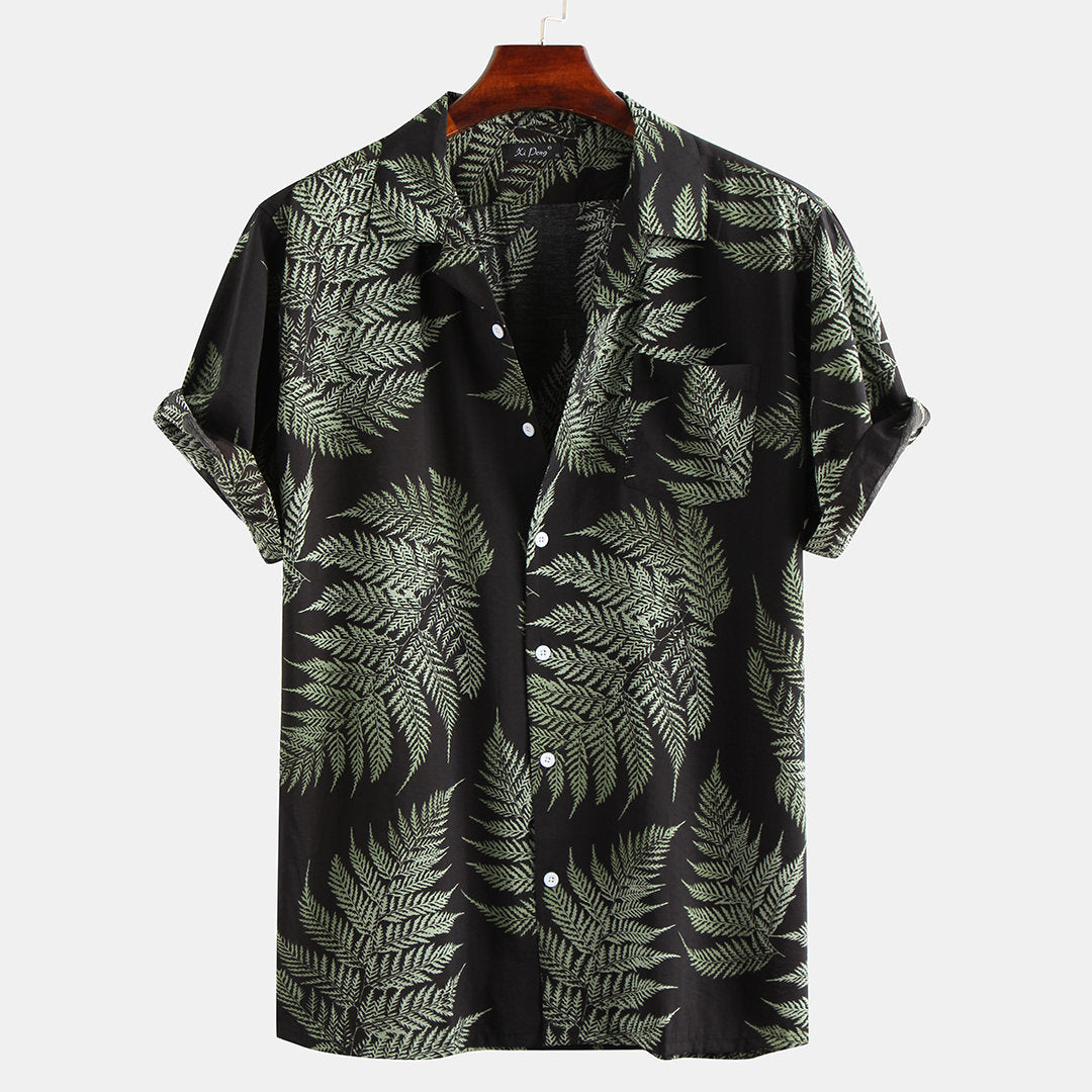 Casual Shirt Men's Floral Cardigan Short-Sleeved Fashion Urban Close-Up Collar - WAlMYe #