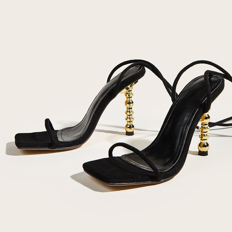 Square Head Sticky Rubber Shoes With High Heels - WAlMYe #