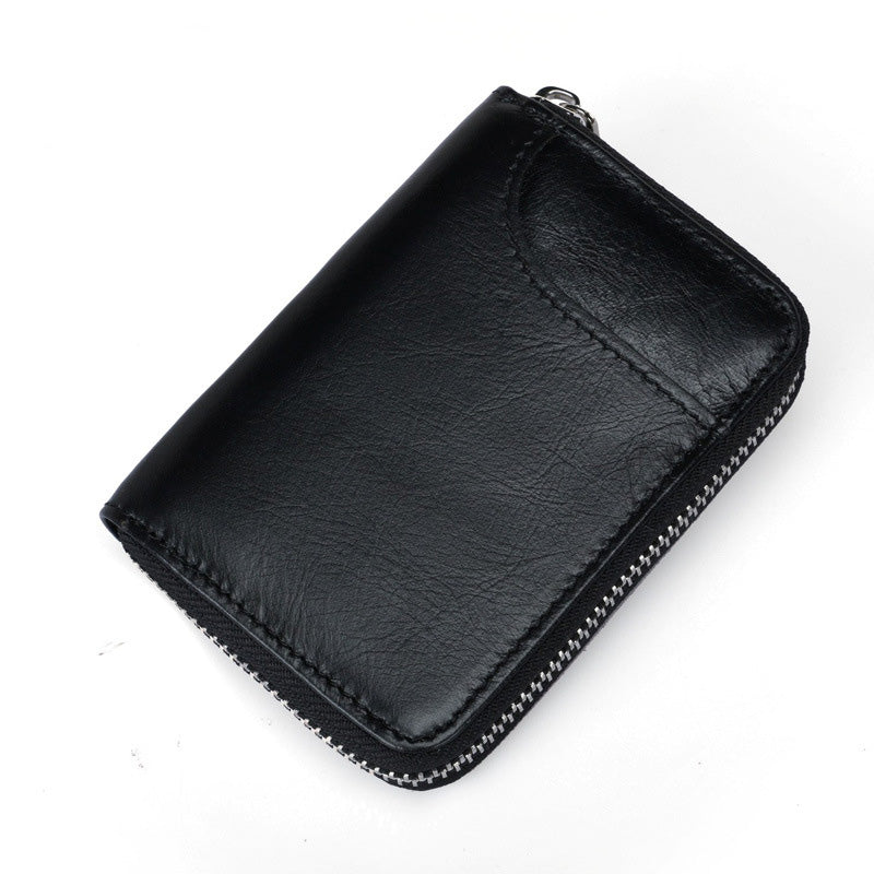 Leather Card Holder Short Rfid Multi-card Organ Card Holder Male And Female First Layer Cowhide Credit Card Holder Zipper - WAlMYe #