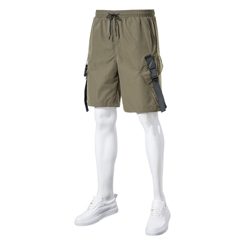 Men's New Solid Color Casual Overalls Shorts Five Minutes Pants - WAlMYe #