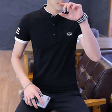 Load image into Gallery viewer, Stand-up Collar Cotton Short-sleeved T-shirt Slim-fit Badge Top - WAlMYe #