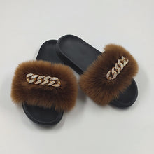 Load image into Gallery viewer, Plush Chain Imitation Fox Fur Flip Flops Fashion Fur Slippers - WAlMYe #