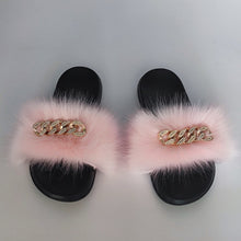 Load image into Gallery viewer, Plush Chain Imitation Fox Fur Flip Flops Fashion Fur Slippers - WAlMYe #