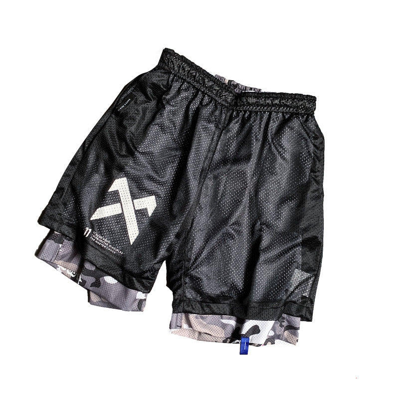 Both Sides Wear Stitching Camouflage Five-point Pants Hip-hop Casual Overalls - WAlMYe #