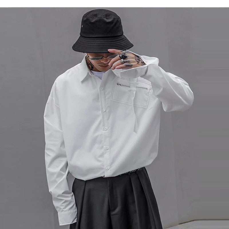 Loose white long sleeve shirt men - WAlMYe #