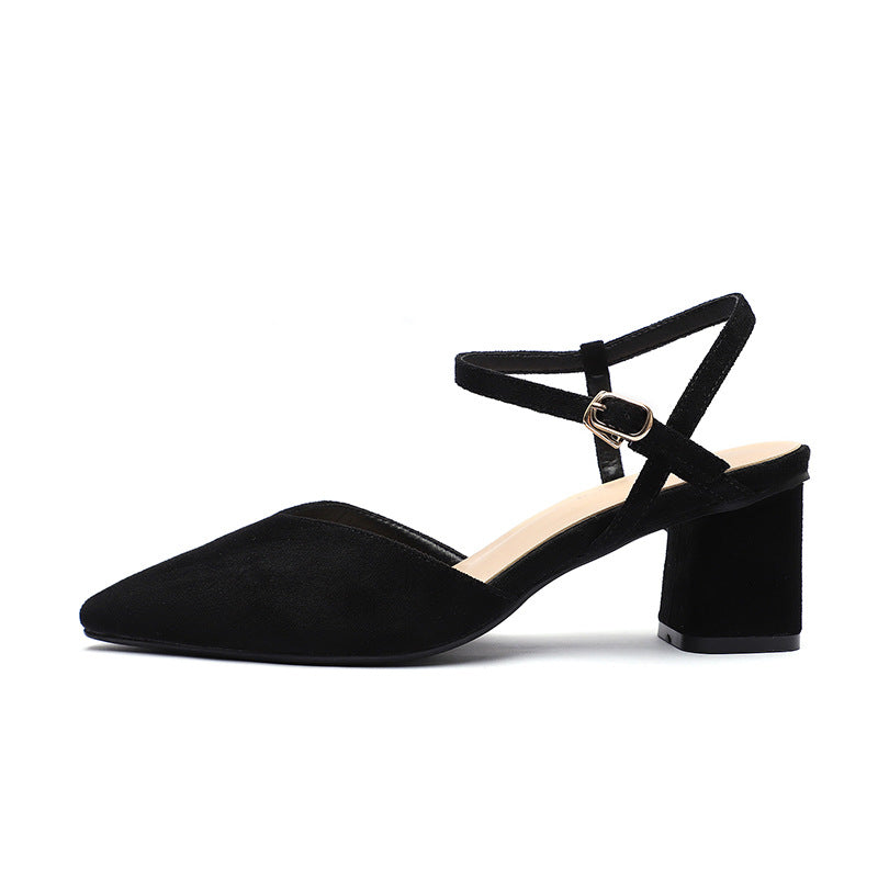 High heel sandals women's thick heel buckle front bag back strap - WAlMYe #