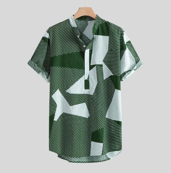 Hawaii Casual Shirt Men Summer Stand Collar Stre - WAlMYe #