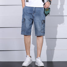 Load image into Gallery viewer, Multi-Pocket Tooling Denim Shorts Men's Straight Loose Casual Five-Point Pants - WAlMYe #