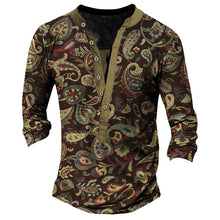 Load image into Gallery viewer, Printed Retro Fashion Casual Henry Neck Long Sleeves T-shirt - WAlMYe #