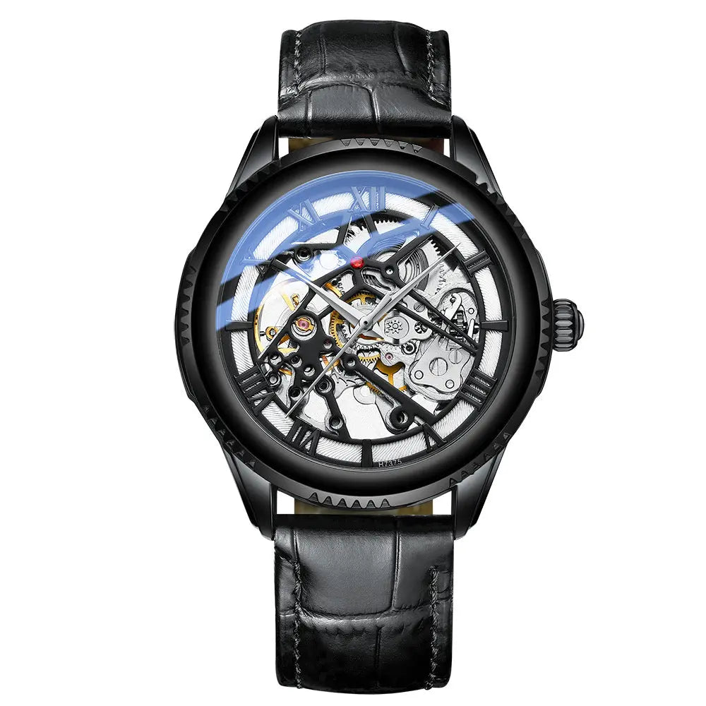 Automatic Mechanical Leather Hollow Men's Watch Simple Waterproof - WAlMYe #