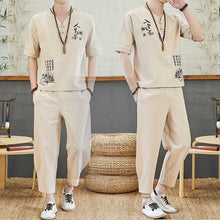 Load image into Gallery viewer, Embroidered Retro Cotton And Linen Short-sleeved T-shirt Casual Loose Trend Tang Suit - WAlMYe #