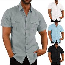 Load image into Gallery viewer, Men's Button Short Sleeve Shirt Summer Casual Double Pocket Wide Collar Beach Shirt Summer - WAlMYe #