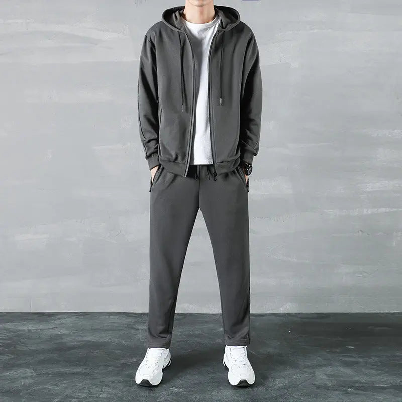 Men's Casual Sports Cardigan Hooded Cardigan Slim Two Piece Suit - WAlMYe #