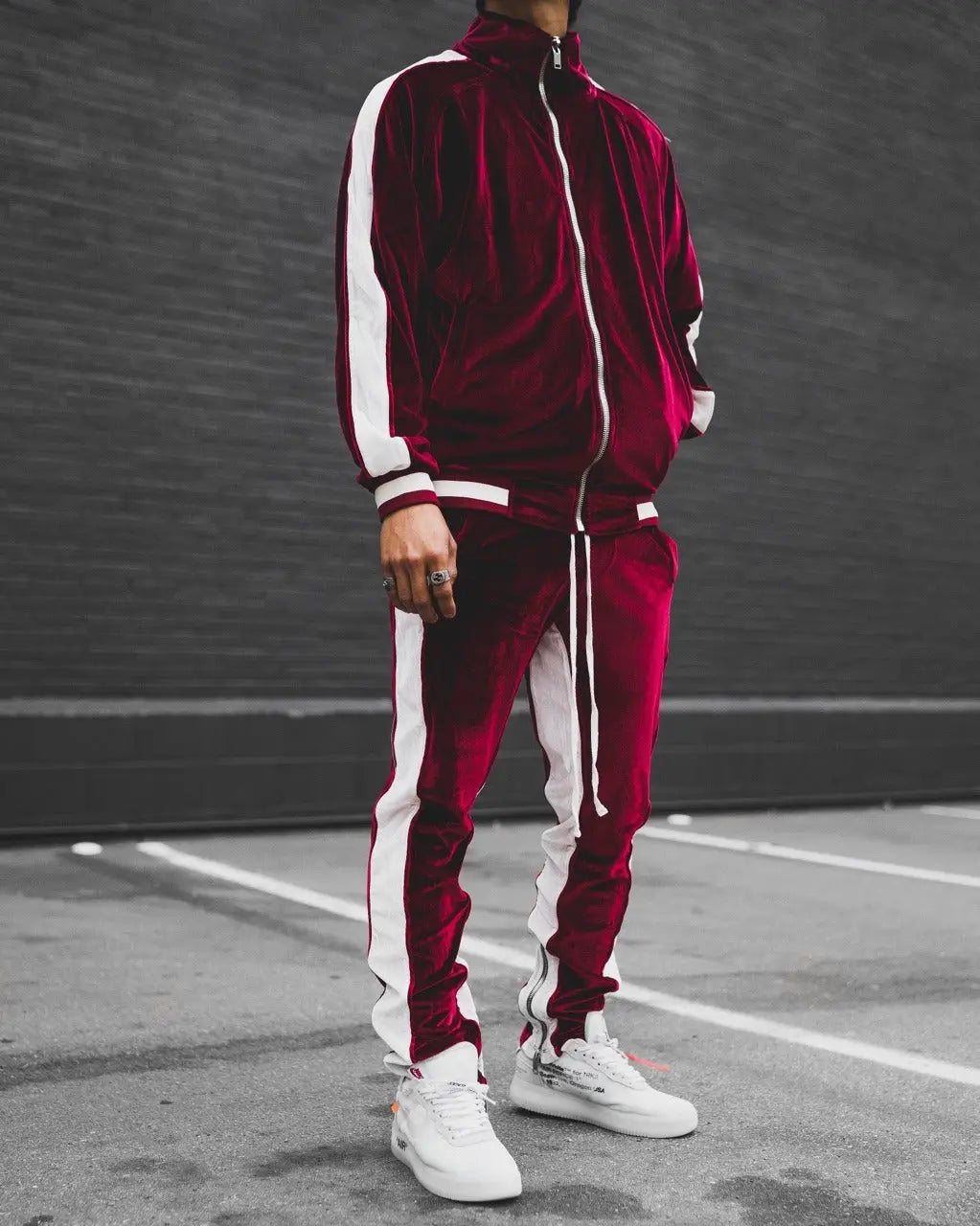 Men's Contrast Casual Gold Velvet Sports Suit - WAlMYe #