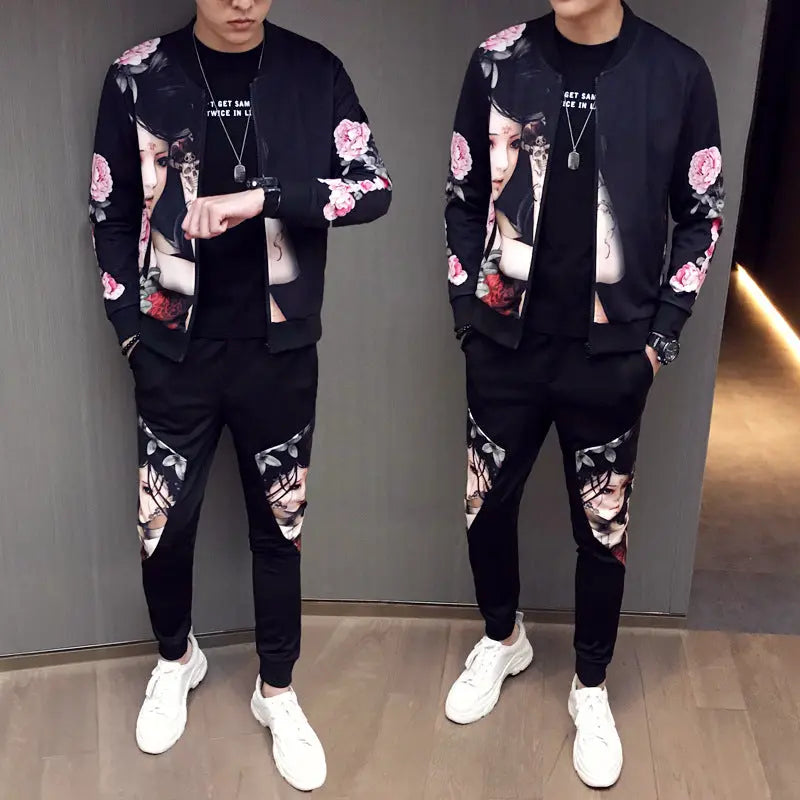 New Jacket Pants Men Tracksuit Moda Hombre Fashion Printing Men's Set Spring Men's Sports Suit 2 Piece Sets Plus Size 5XL - WAlMYe #