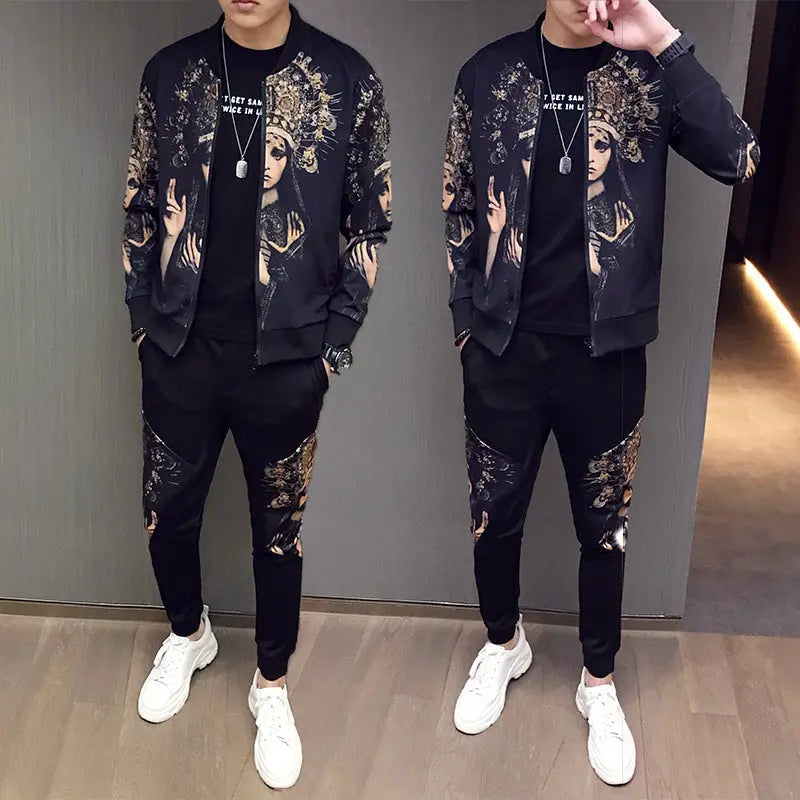 New Jacket Pants Men Tracksuit Moda Hombre Fashion Printing Men's Set Spring Men's Sports Suit 2 Piece Sets Plus Size 5XL - WAlMYe #