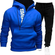 Load image into Gallery viewer, Side zipper contrast color hooded men's sweater suit - WAlMYe #
