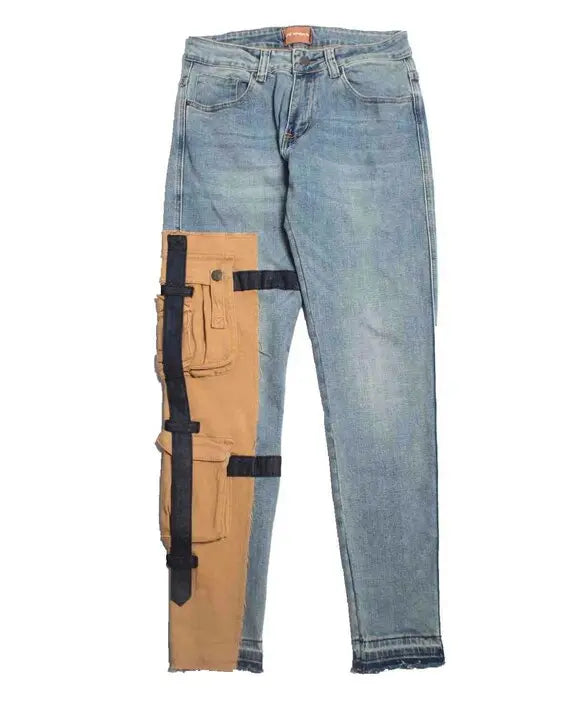 Stitching jeans men's bottom zipper jeans - WAlMYe #