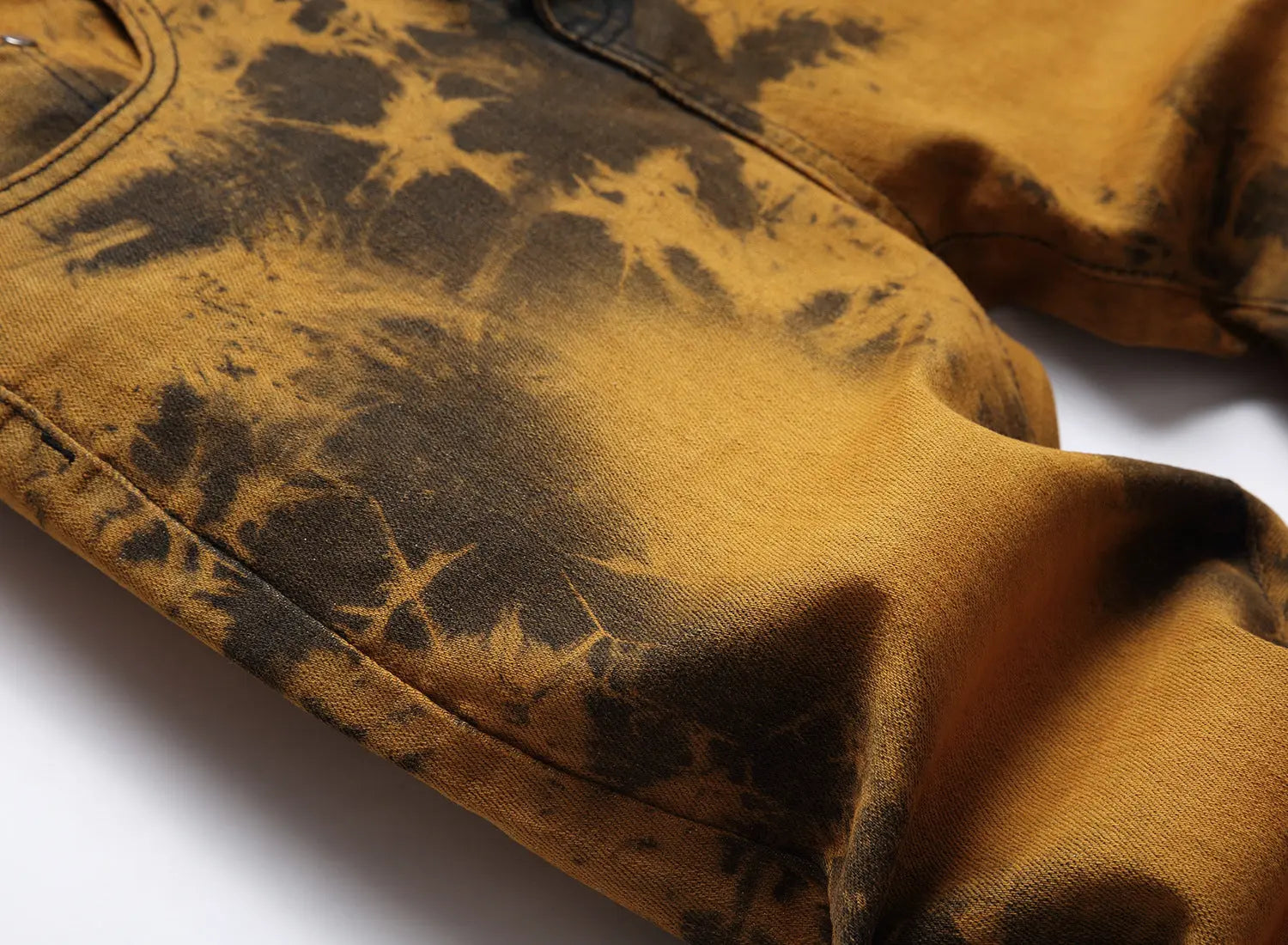 Stretch Tie Bleached Gold Denim Trousers - WAlMYe #