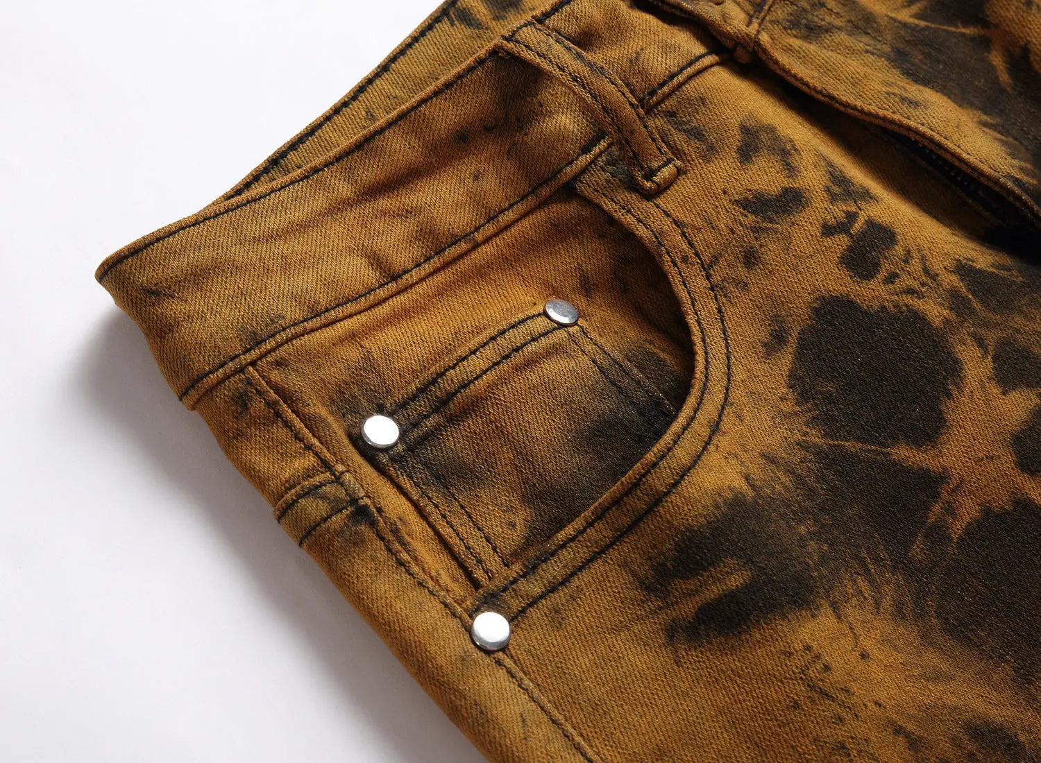 Stretch Tie Bleached Gold Denim Trousers - WAlMYe #