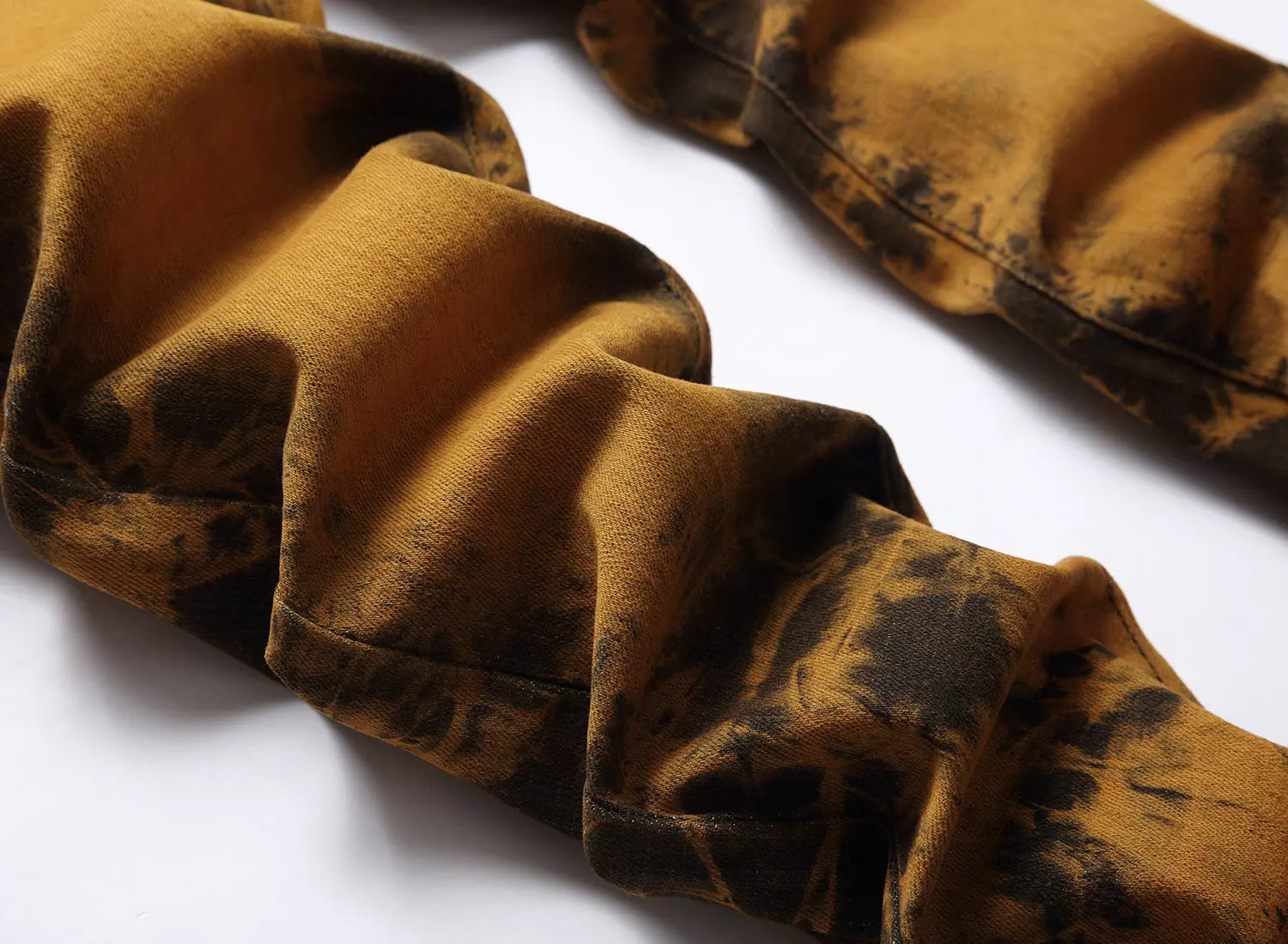 Stretch Tie Bleached Gold Denim Trousers - WAlMYe #