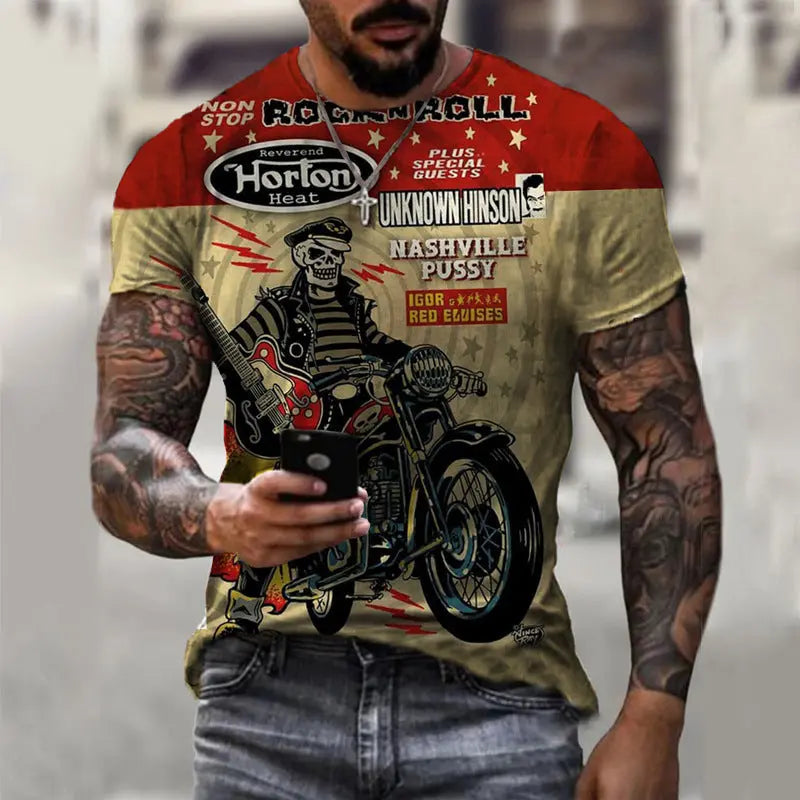 Summer Short Sleeve T-Shirt Casual 3D Motorcycle Printing Loose Pullover Men's Shirt - WAlMYe #
