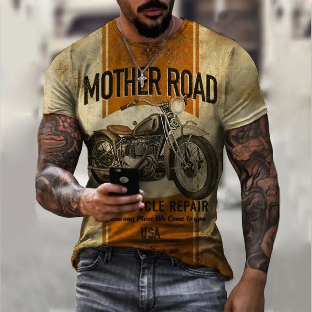Summer Short Sleeve T-Shirt Casual 3D Motorcycle Printing Loose Pullover Men's Shirt - WAlMYe #
