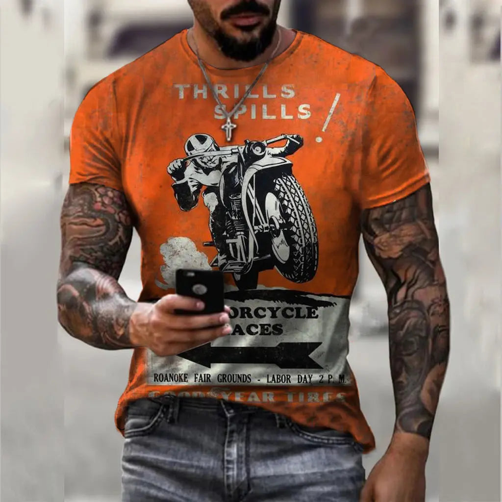 Summer Short Sleeve T-Shirt Casual 3D Motorcycle Printing Loose Pullover Men's Shirt - WAlMYe #