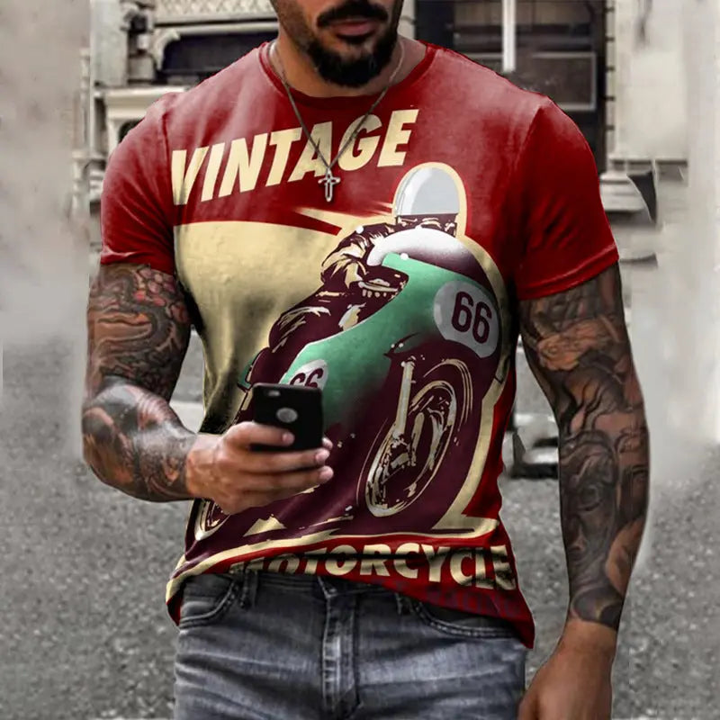 Summer Short Sleeve T-Shirt Casual 3D Motorcycle Printing Loose Pullover Men's Shirt - WAlMYe #
