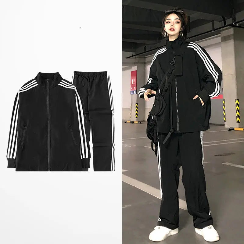 Three-bar Sports Suit Men's Long-sleeved Top Ins Jacket Couple Suit - WAlMYe #