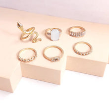 Load image into Gallery viewer, Vintage Diamond Emerald Serpentine 6-Piece Ring - WAlMYe #