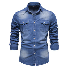 Load image into Gallery viewer, Men's Long-sleeved Denim Shirt Casual Solid Button Slim Tops Clothing
