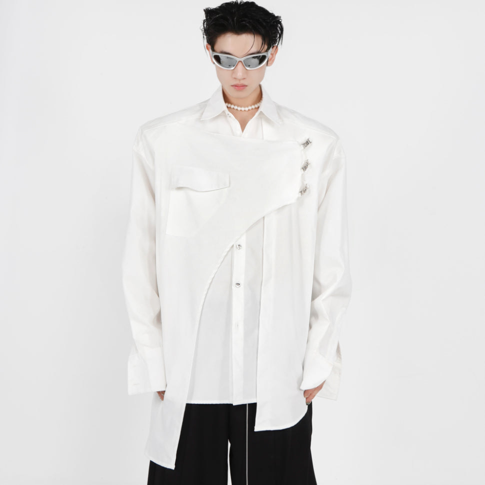 FRACTUS Asymmetric Double-Layer Shirt with metal clip detail and padded shoulder construction