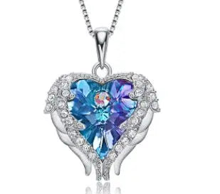 Women's S925 sterling silver crystal angel pendant necklace