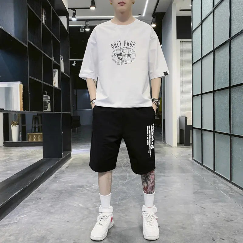 Men's summer tee and shorts two-piece set