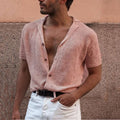 Gentleman Solid Knitted Cardigan Polo Shirts Spring Summer Men's Poloshirt Short Sleeve Sexy V Neck Buttons Cotton Clothing - WALMYE #