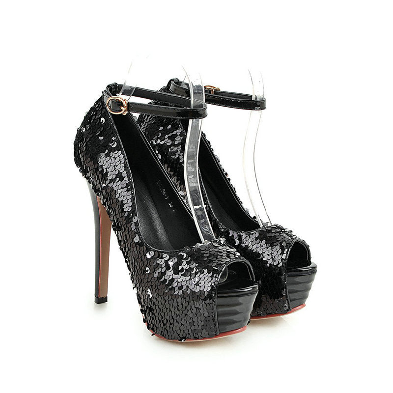 Super high heel sequined high heels