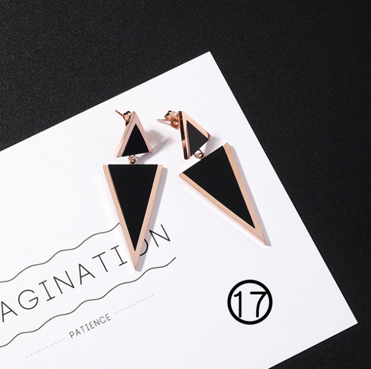 Japan and South Korea simple long tassel titanium steel earrings temperament triangle round geometric earrings - WAlMYe #