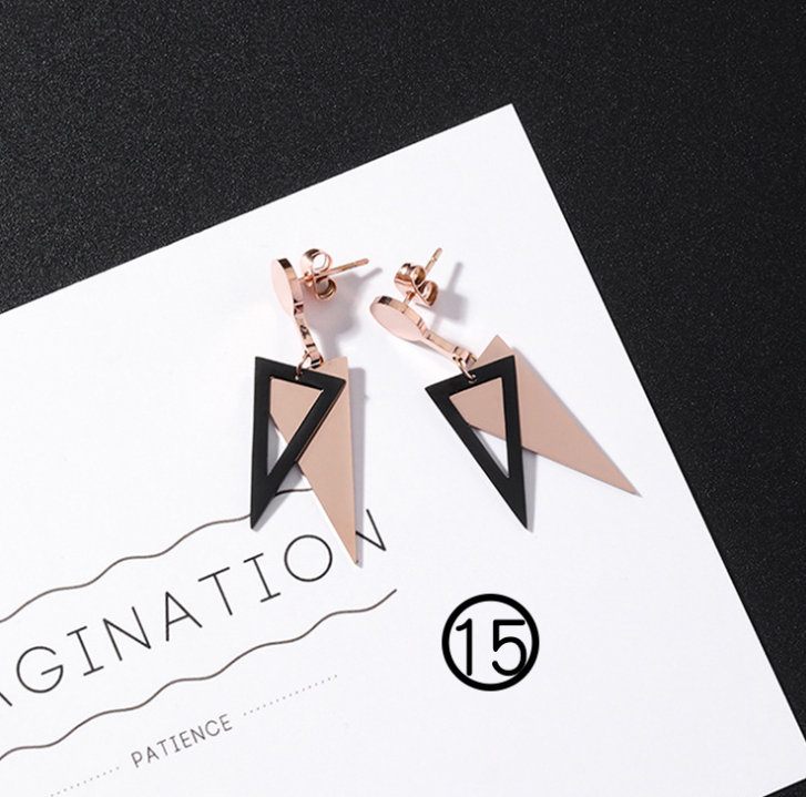 Japan and South Korea simple long tassel titanium steel earrings temperament triangle round geometric earrings - WAlMYe #