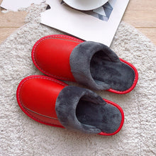 Load image into Gallery viewer, Genuine Leather Surface Cotton Home Waterproof Thick Bottom Plush Warm Slippers
