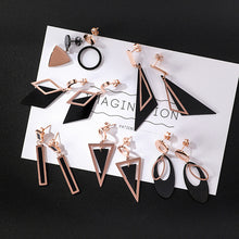 Load image into Gallery viewer, Japan and South Korea simple long tassel titanium steel earrings temperament triangle round geometric earrings - WAlMYe #
