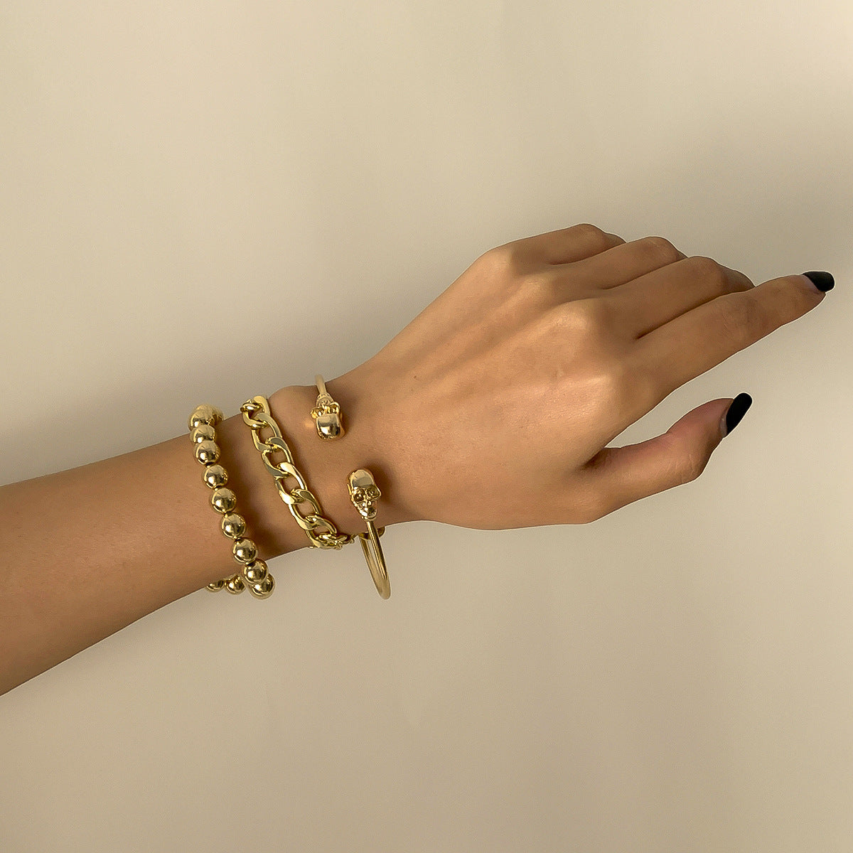 Simple Punk Skull  Bracelet Female Personality Round Bead Thick Chain Set Bracelet - WAlMYe #