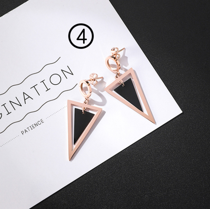 Japan and South Korea simple long tassel titanium steel earrings temperament triangle round geometric earrings - WAlMYe #