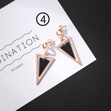 Load image into Gallery viewer, Japan and South Korea simple long tassel titanium steel earrings temperament triangle round geometric earrings - WAlMYe #
