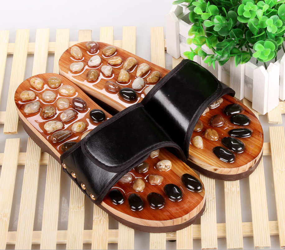 Natural color jade stone jade pebbles foot soles health massage shoes home slippers - WAlMYe #