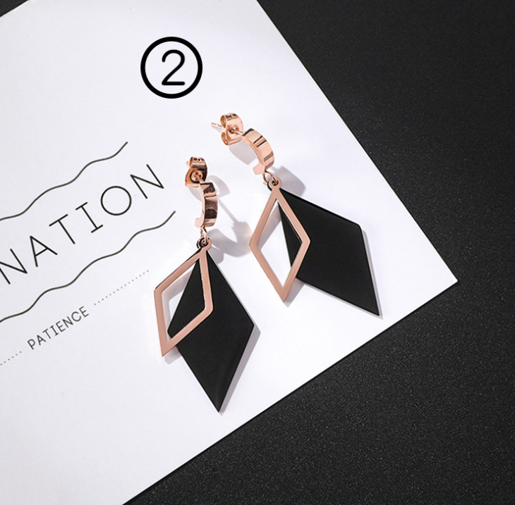 Japan and South Korea simple long tassel titanium steel earrings temperament triangle round geometric earrings - WAlMYe #