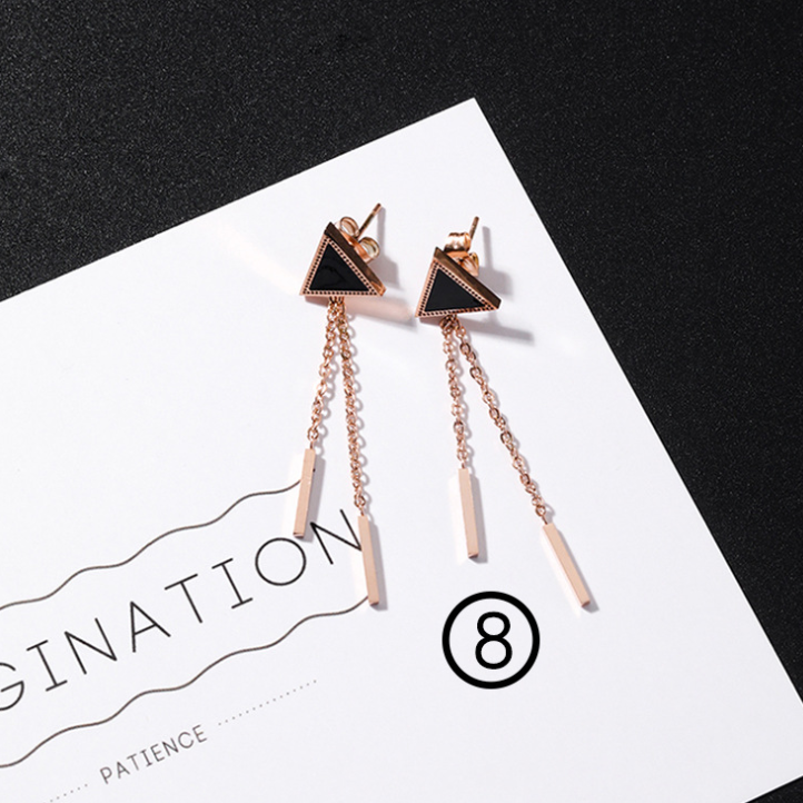 Japan and South Korea simple long tassel titanium steel earrings temperament triangle round geometric earrings - WAlMYe #