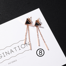 Load image into Gallery viewer, Japan and South Korea simple long tassel titanium steel earrings temperament triangle round geometric earrings - WAlMYe #
