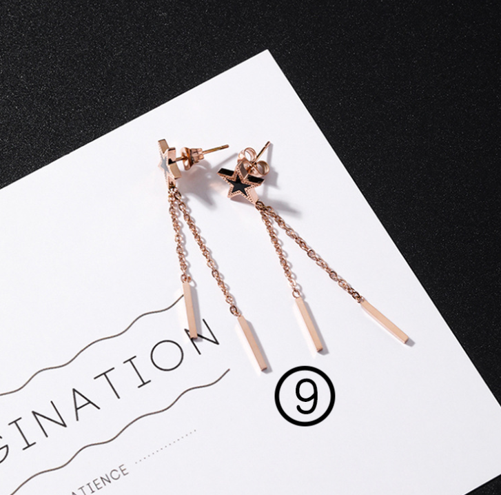 Japan and South Korea simple long tassel titanium steel earrings temperament triangle round geometric earrings - WAlMYe #